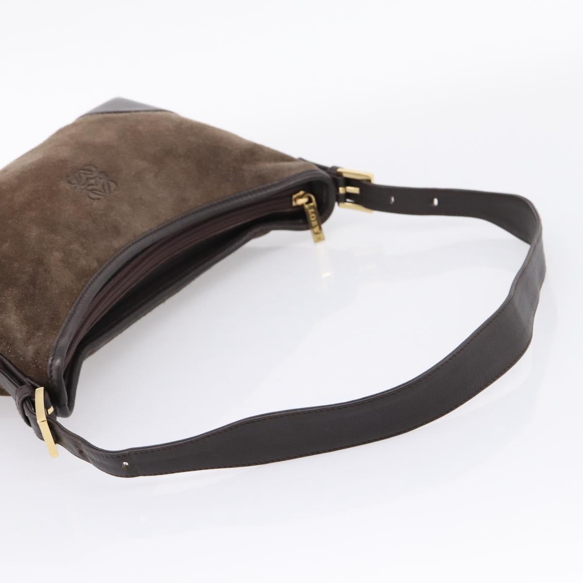 LOEWE Shoulder Bag Suede Brown Gold Tone Auth 207353V