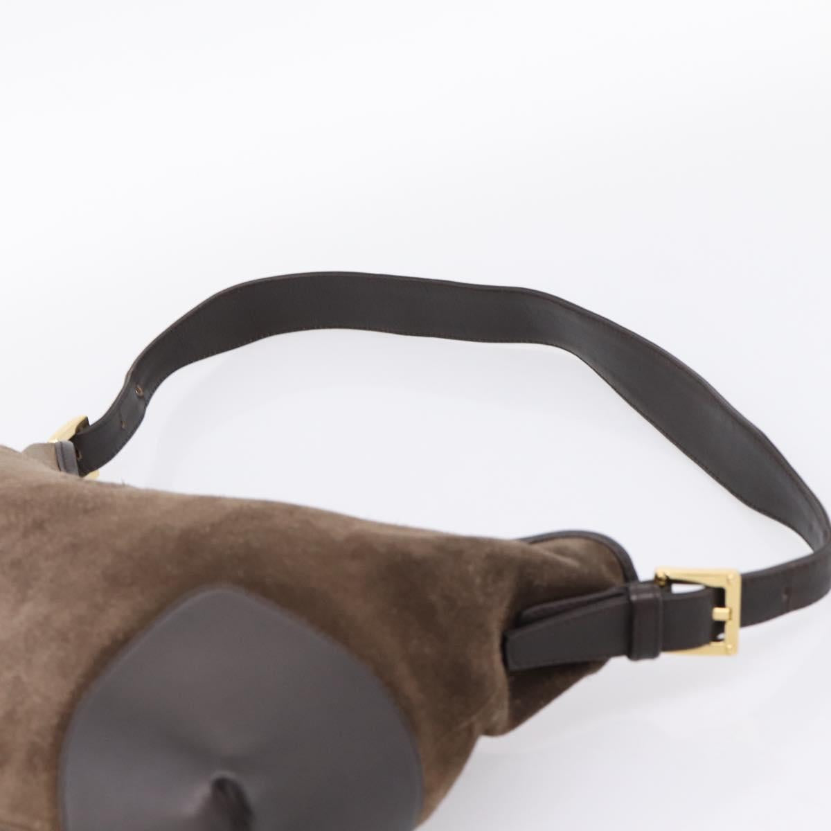 LOEWE Shoulder Bag Suede Brown Gold Tone Auth 207353V