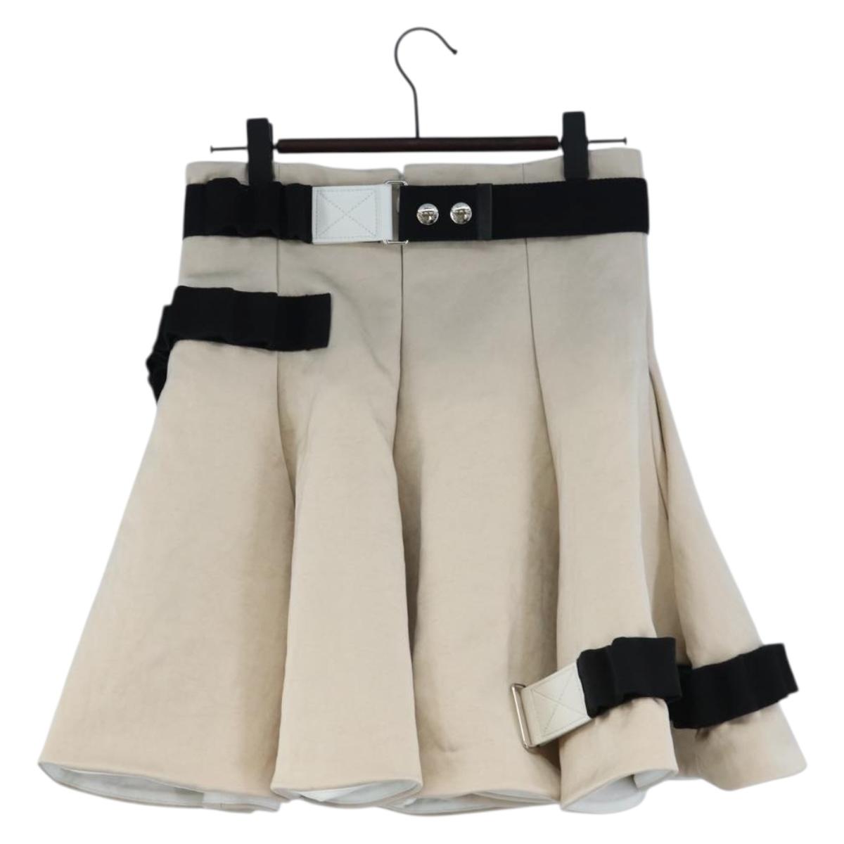 LOUIS VUITTON Skirt Silk 36 Beige Silver LV Auth 207380M
