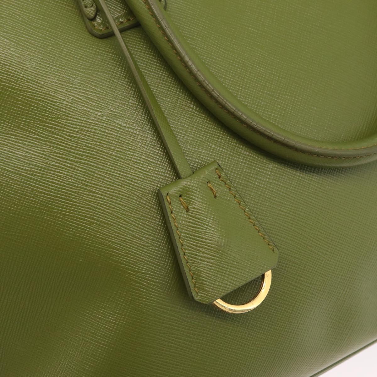 PRADA Hand Bag Saffiano leather Green Gold Auth 207400V