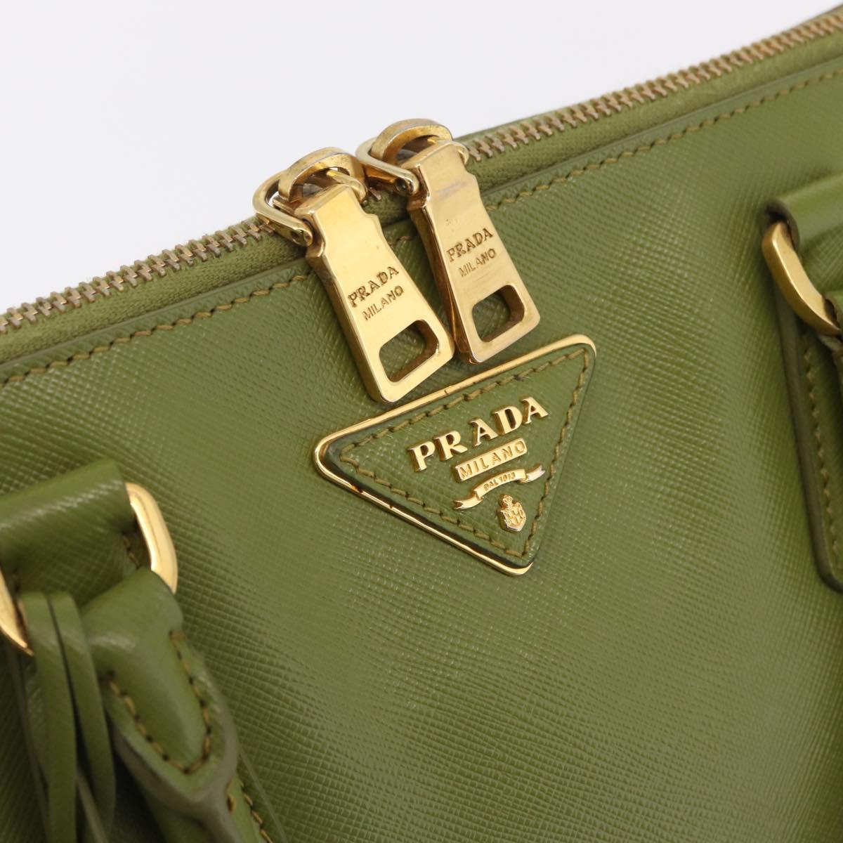 PRADA Hand Bag Saffiano leather Green Gold Auth 207400V