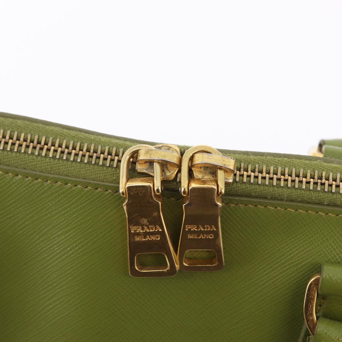 PRADA Hand Bag Saffiano leather Green Gold Auth 207400V