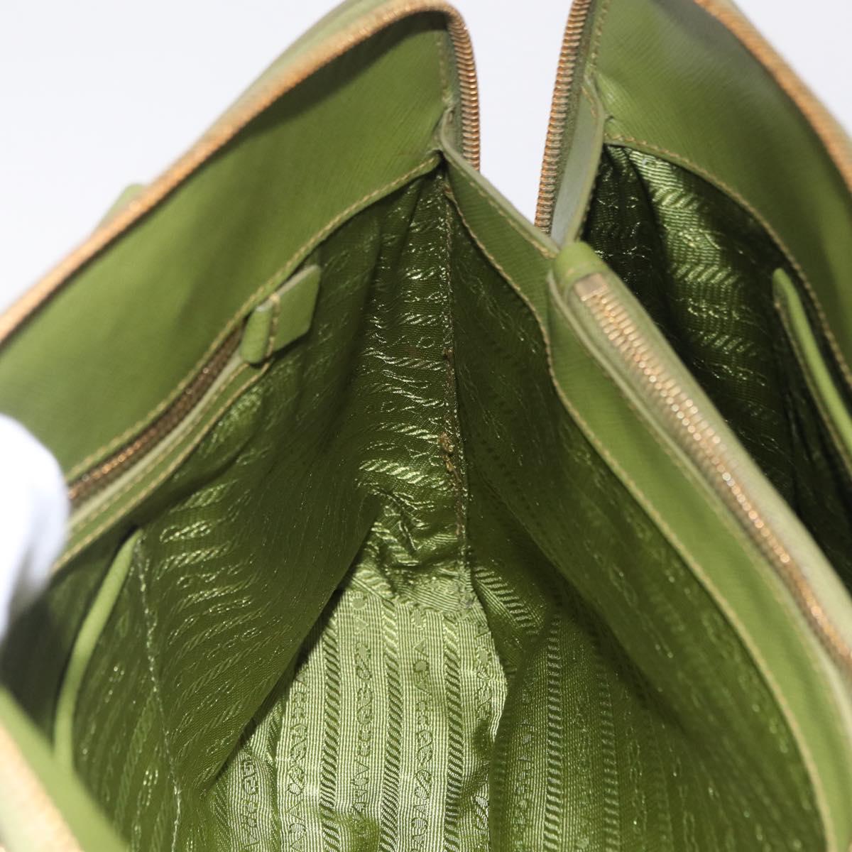 PRADA Hand Bag Saffiano leather Green Gold Auth 207400V
