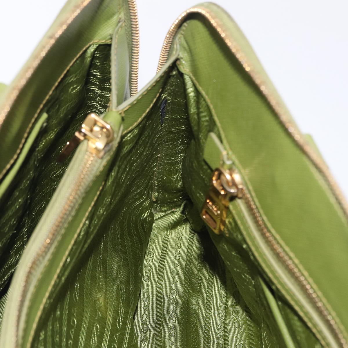 PRADA Hand Bag Saffiano leather Green Gold Auth 207400V