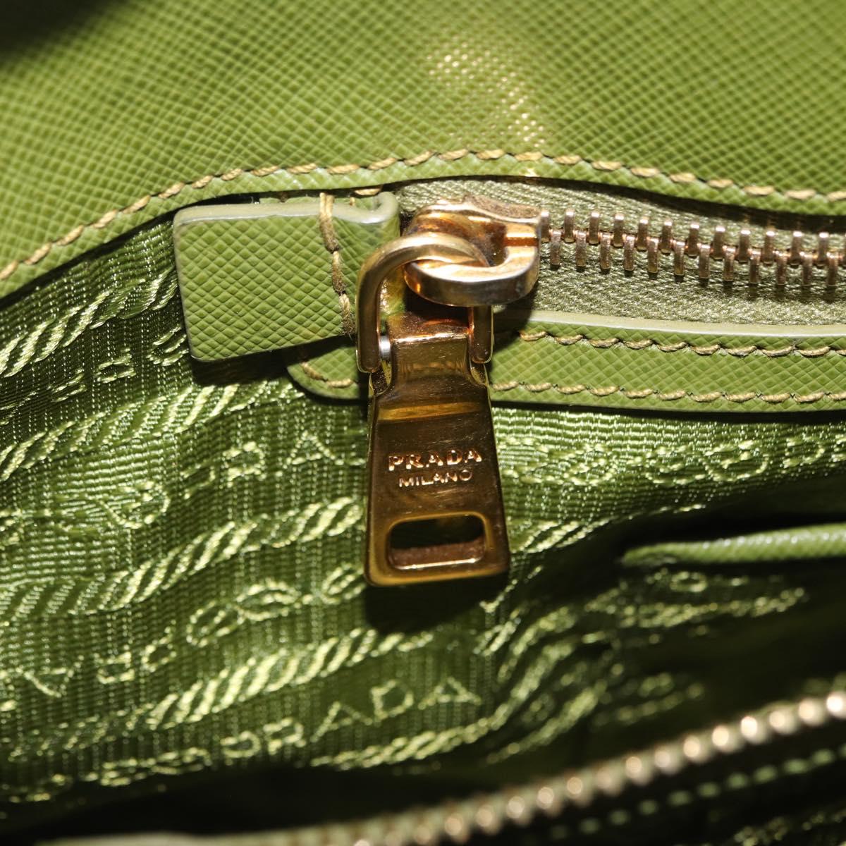 PRADA Hand Bag Saffiano leather Green Gold Auth 207400V