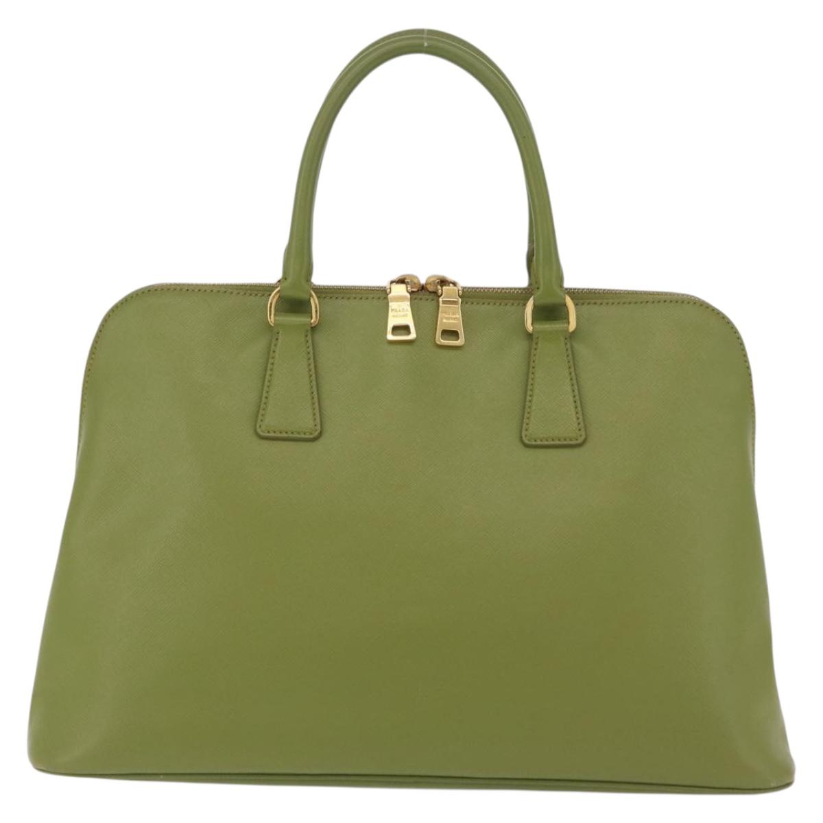 PRADA Hand Bag Saffiano leather Green Gold Auth 207400V