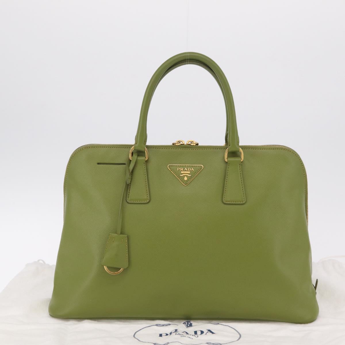 PRADA Hand Bag Saffiano leather Green Gold Auth 207400V