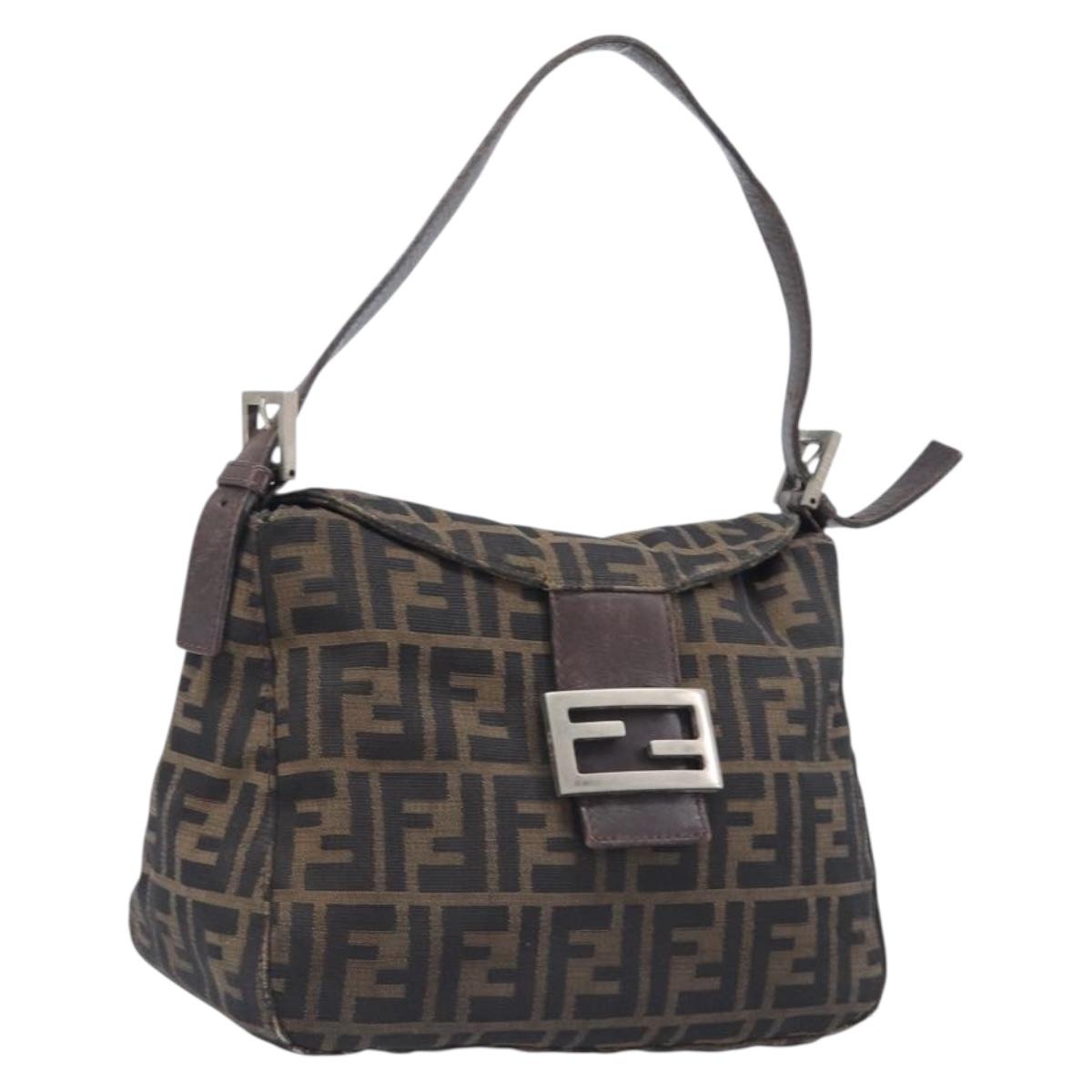 FENDI Zucca Canvas Mamma Baguette Shoulder Bag Brown Black Auth 207405