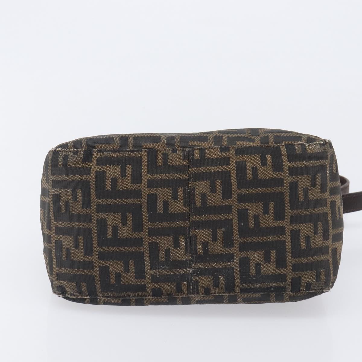 FENDI Zucca Canvas Mamma Baguette Shoulder Bag Brown Black Auth 207405