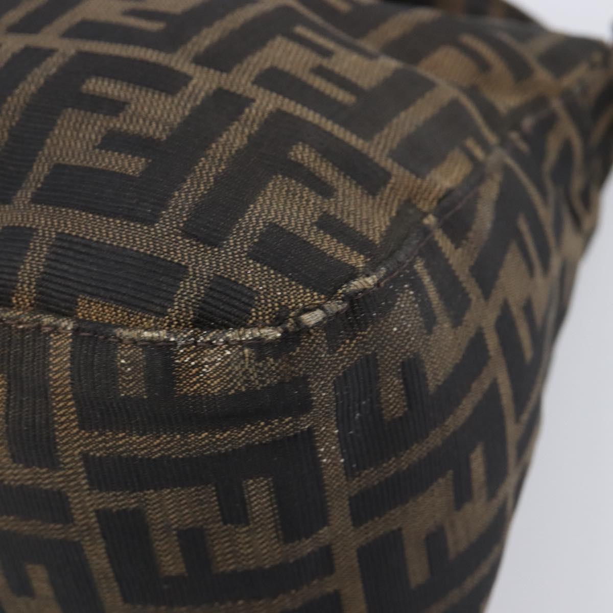 FENDI Zucca Canvas Mamma Baguette Shoulder Bag Brown Black Auth 207405