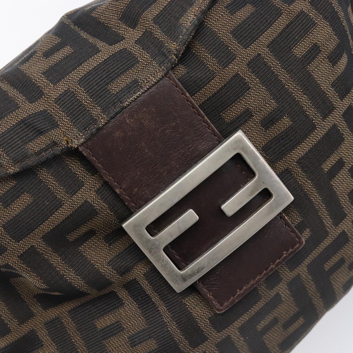 FENDI Zucca Canvas Mamma Baguette Shoulder Bag Brown Black Auth 207405