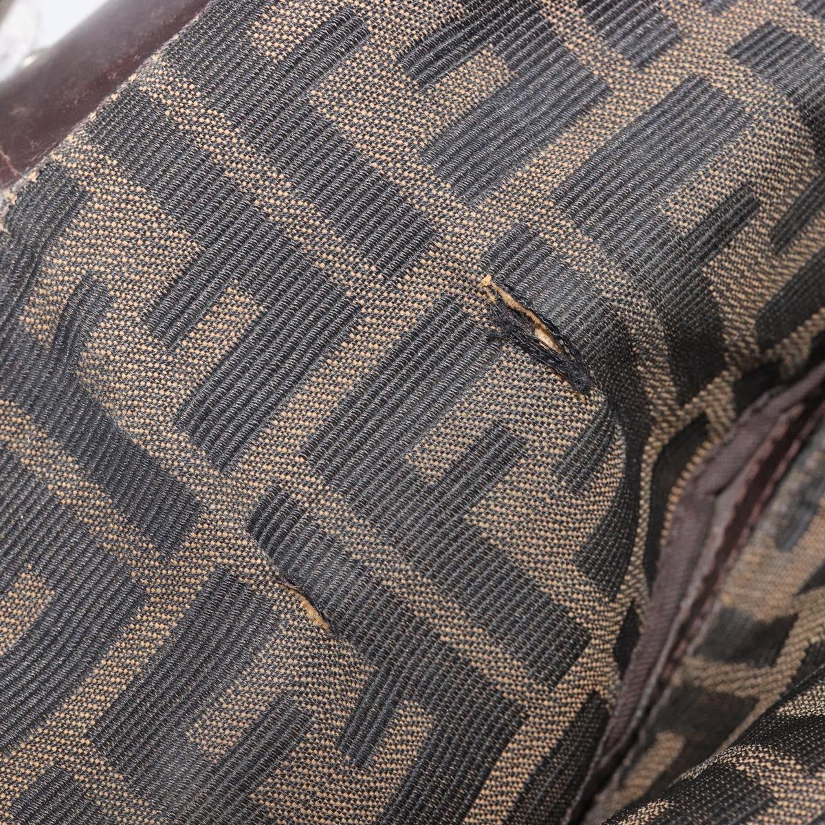 FENDI Zucca Canvas Mamma Baguette Shoulder Bag Brown Black Auth 207405