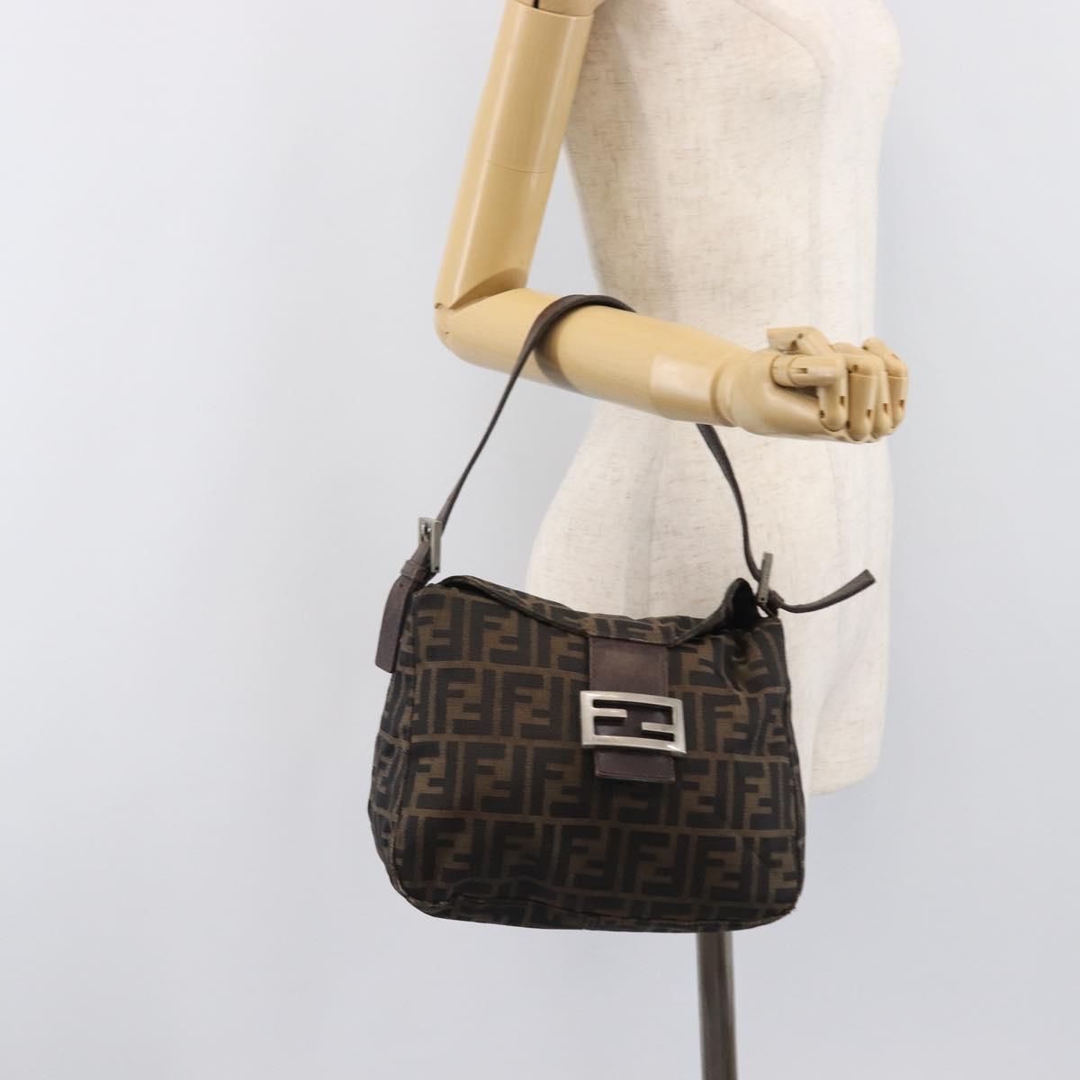 FENDI Zucca Canvas Mamma Baguette Shoulder Bag Brown Black Auth 207405