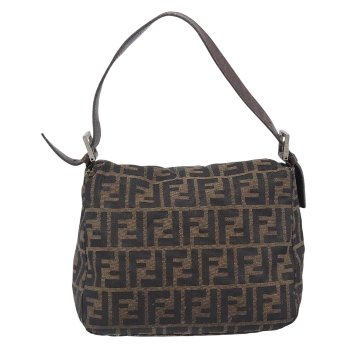 FENDI Zucca Canvas Mamma Baguette Shoulder Bag Brown Black Auth 207405