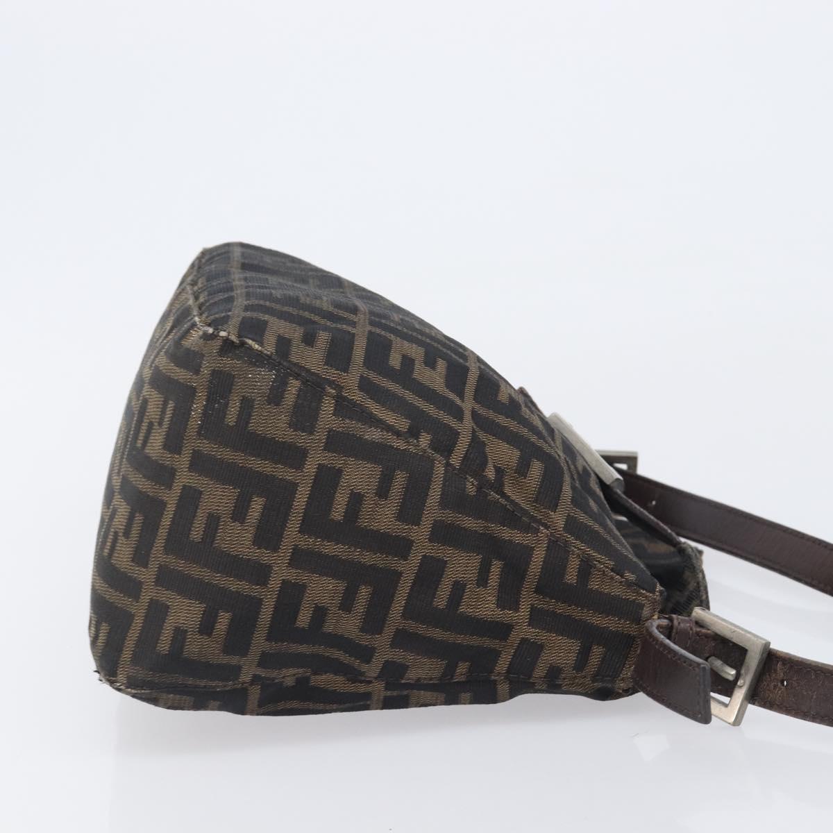 FENDI Zucca Canvas Mamma Baguette Shoulder Bag Brown Black Auth 207405