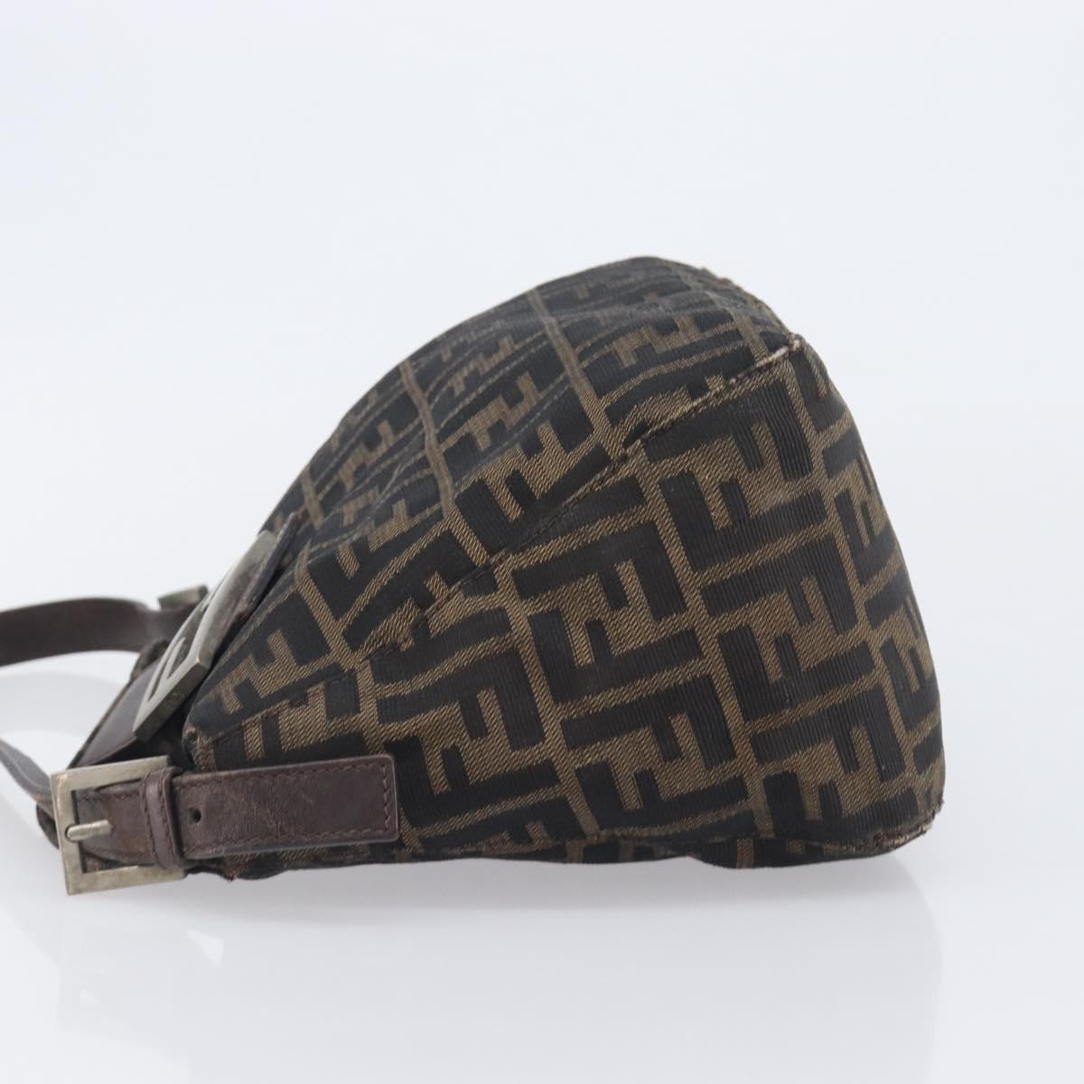 FENDI Zucca Canvas Mamma Baguette Shoulder Bag Brown Black Auth 207405