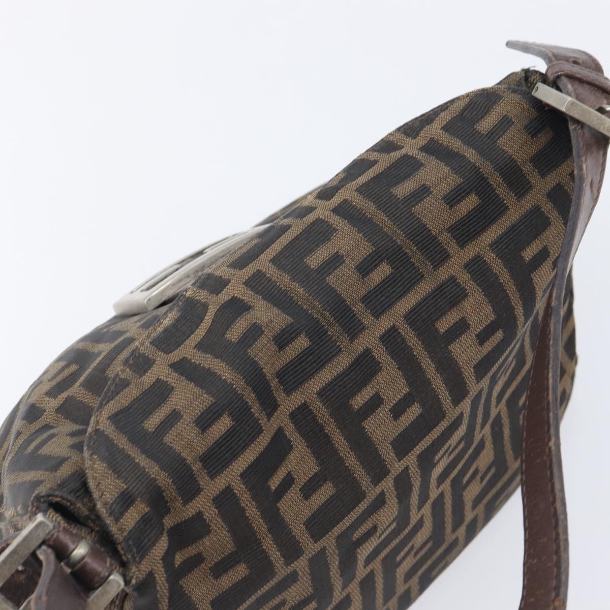 FENDI Zucca Canvas Mamma Baguette Shoulder Bag Brown Black Auth 207405