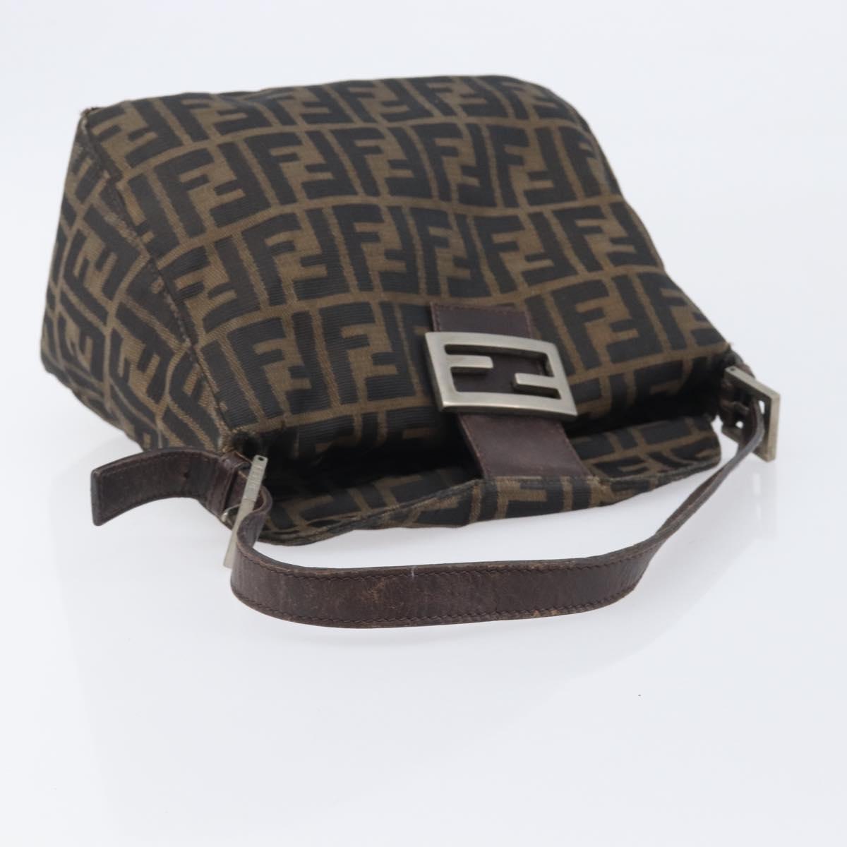 FENDI Zucca Canvas Mamma Baguette Shoulder Bag Brown Black Auth 207405