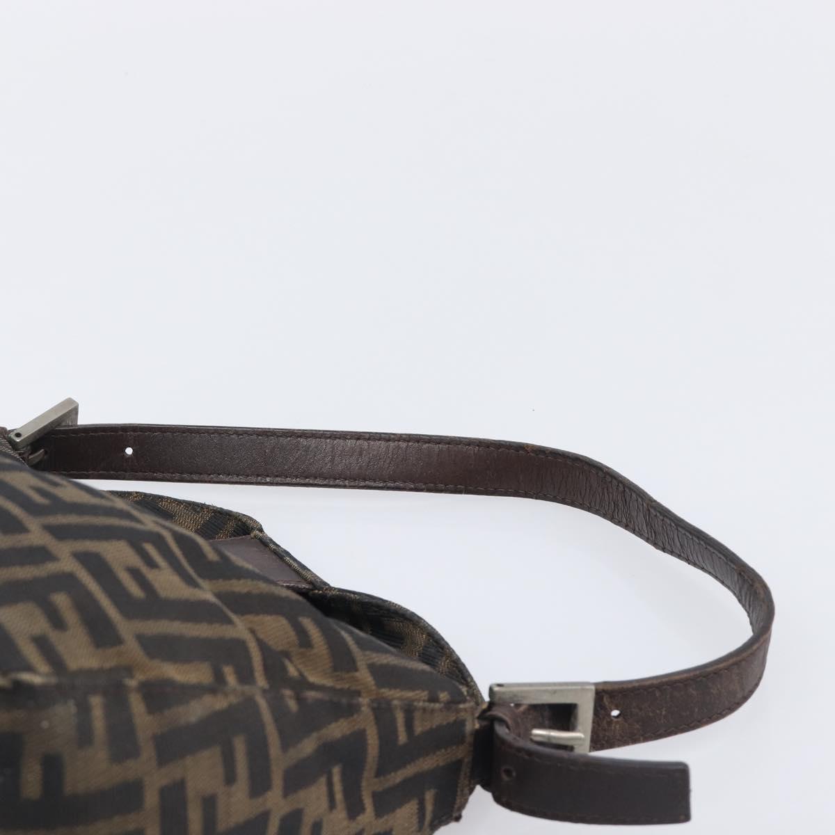 FENDI Zucca Canvas Mamma Baguette Shoulder Bag Brown Black Auth 207405