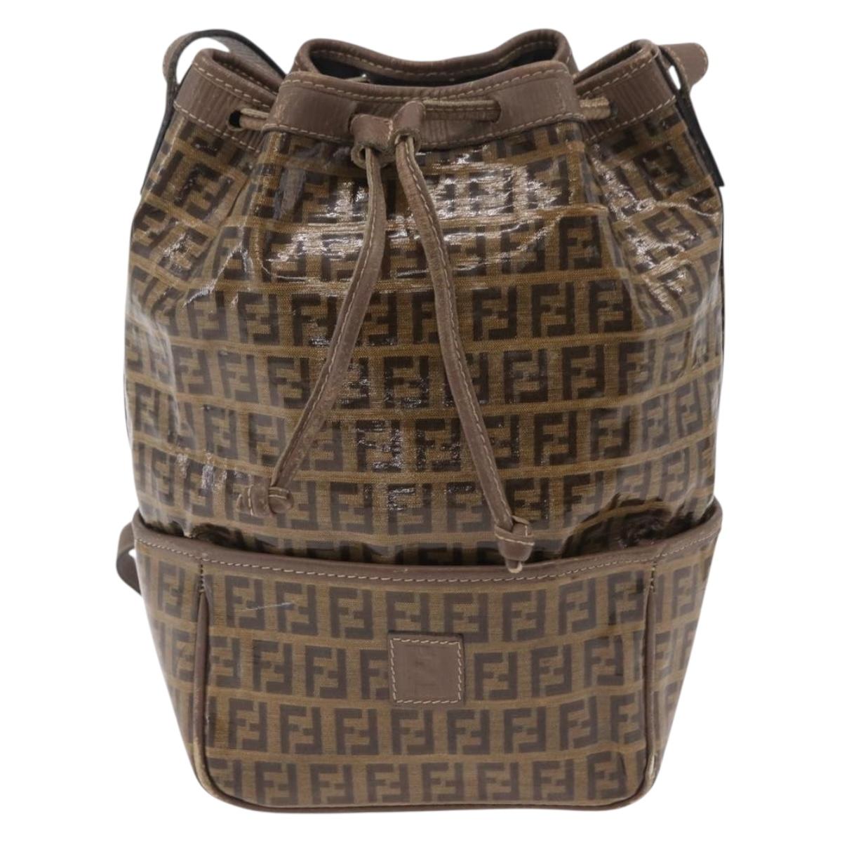 FENDI Zucchino Canvas Shoulder Bag Coated Canvas Beige Gold Auth 207406