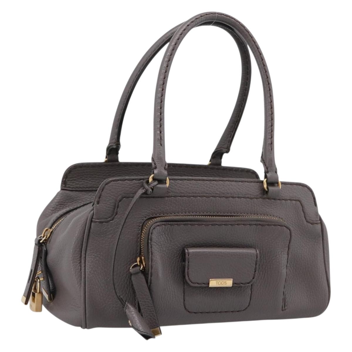 TOD'S Shoulder Bag Leather Gray Gold Auth 207410A