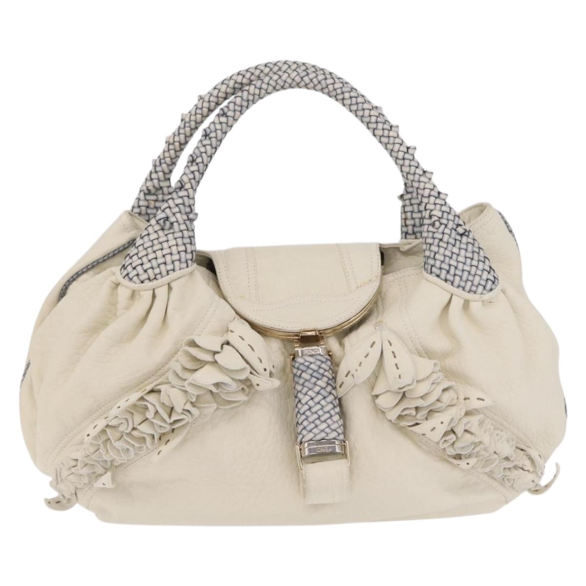 FENDI Spy Bag Hand Bag Leather White Gold Auth 207411V