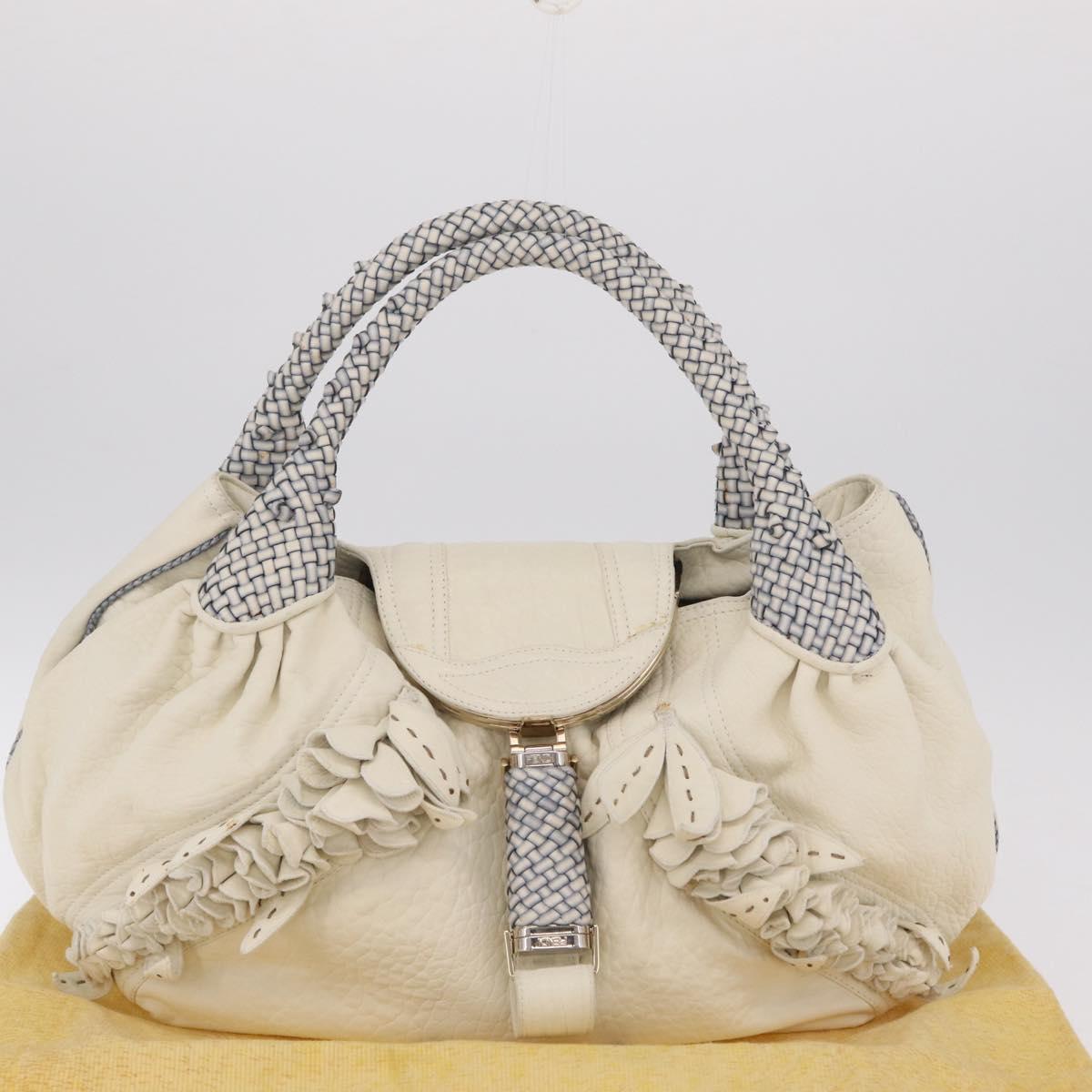 FENDI Spy Bag Hand Bag Leather White Gold Auth 207411V
