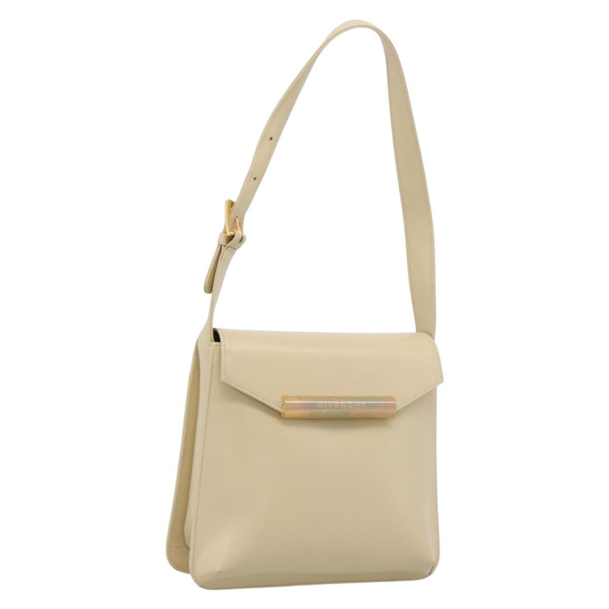 GIVENCHY Shoulder Bag Leather Ivory Gold Auth 207416