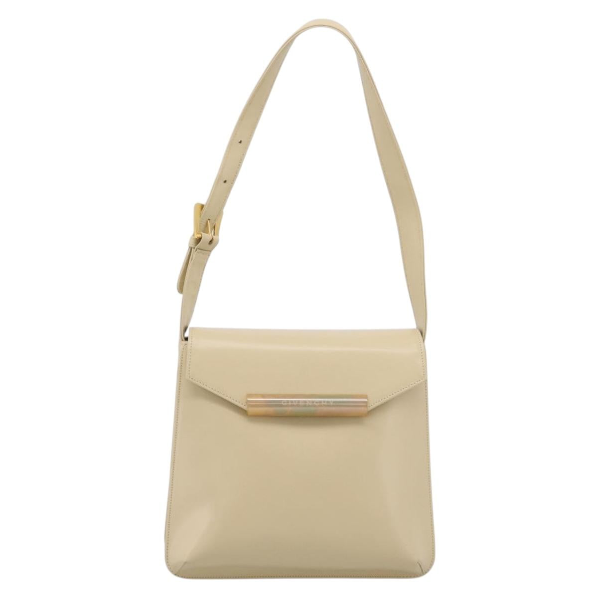 GIVENCHY Shoulder Bag Leather Ivory Gold Auth 207416
