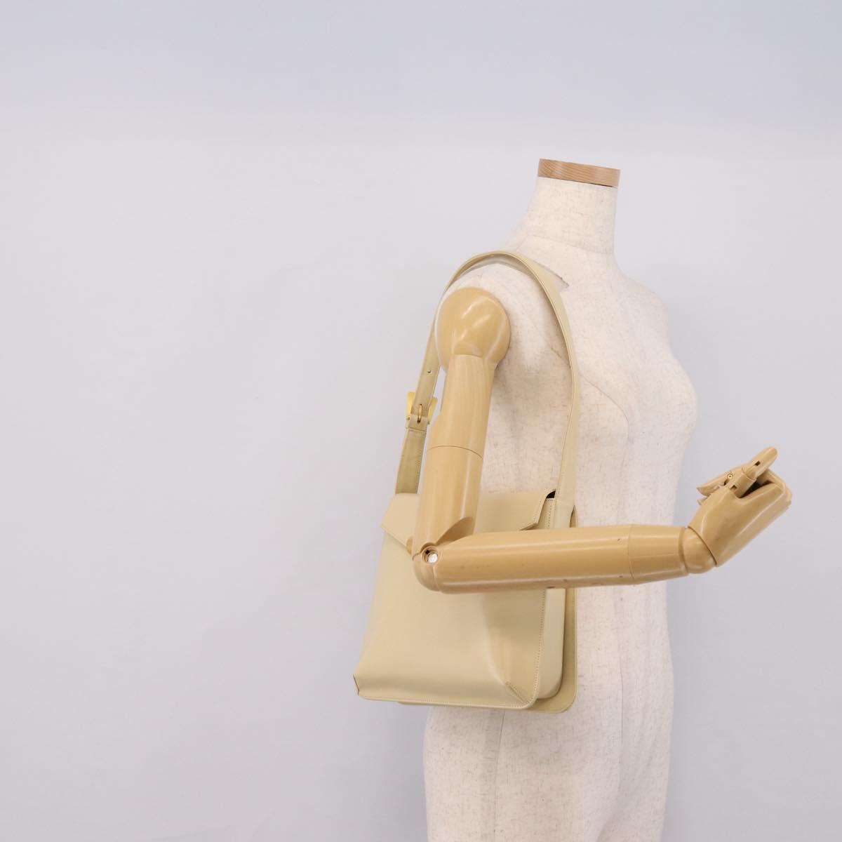 GIVENCHY Shoulder Bag Leather Ivory Gold Auth 207416