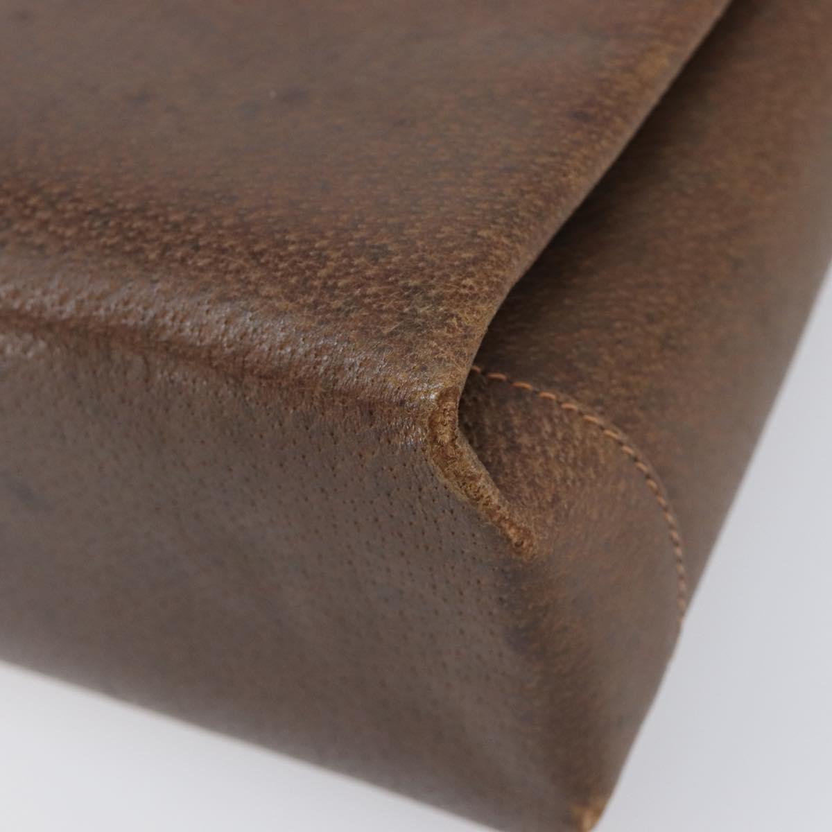 GUCCI Hand Bag Leather Brown Gold Auth 207418A
