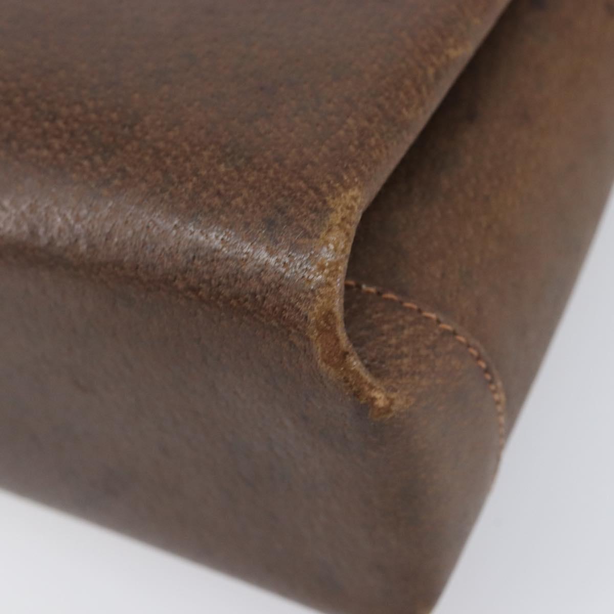 GUCCI Hand Bag Leather Brown Gold Auth 207418A