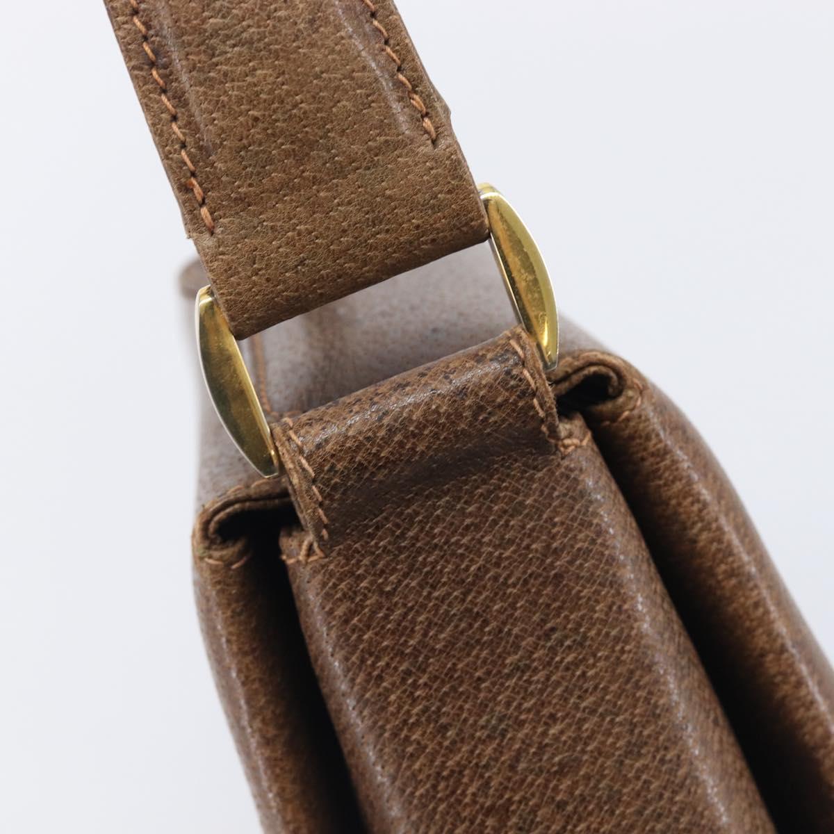 GUCCI Hand Bag Leather Brown Gold Auth 207418A