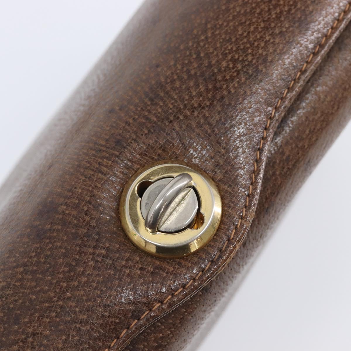 GUCCI Hand Bag Leather Brown Gold Auth 207418A