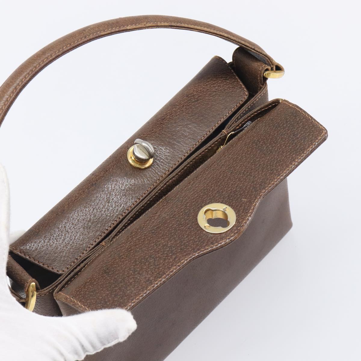 GUCCI Hand Bag Leather Brown Gold Auth 207418A