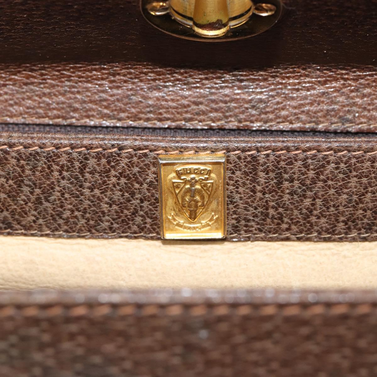 GUCCI Hand Bag Leather Brown Gold Auth 207418A