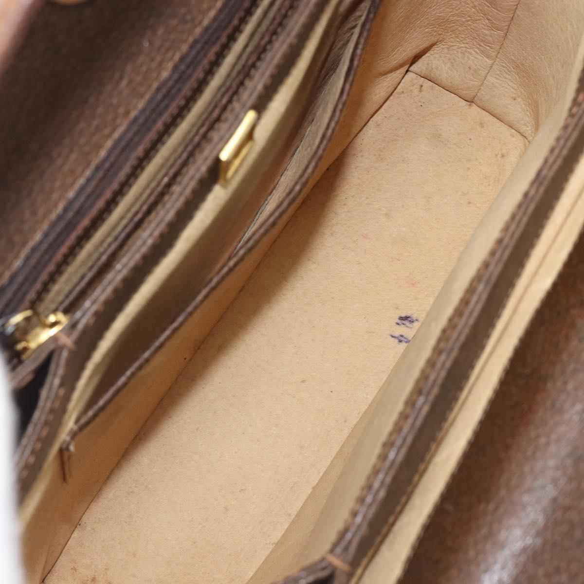 GUCCI Hand Bag Leather Brown Gold Auth 207418A