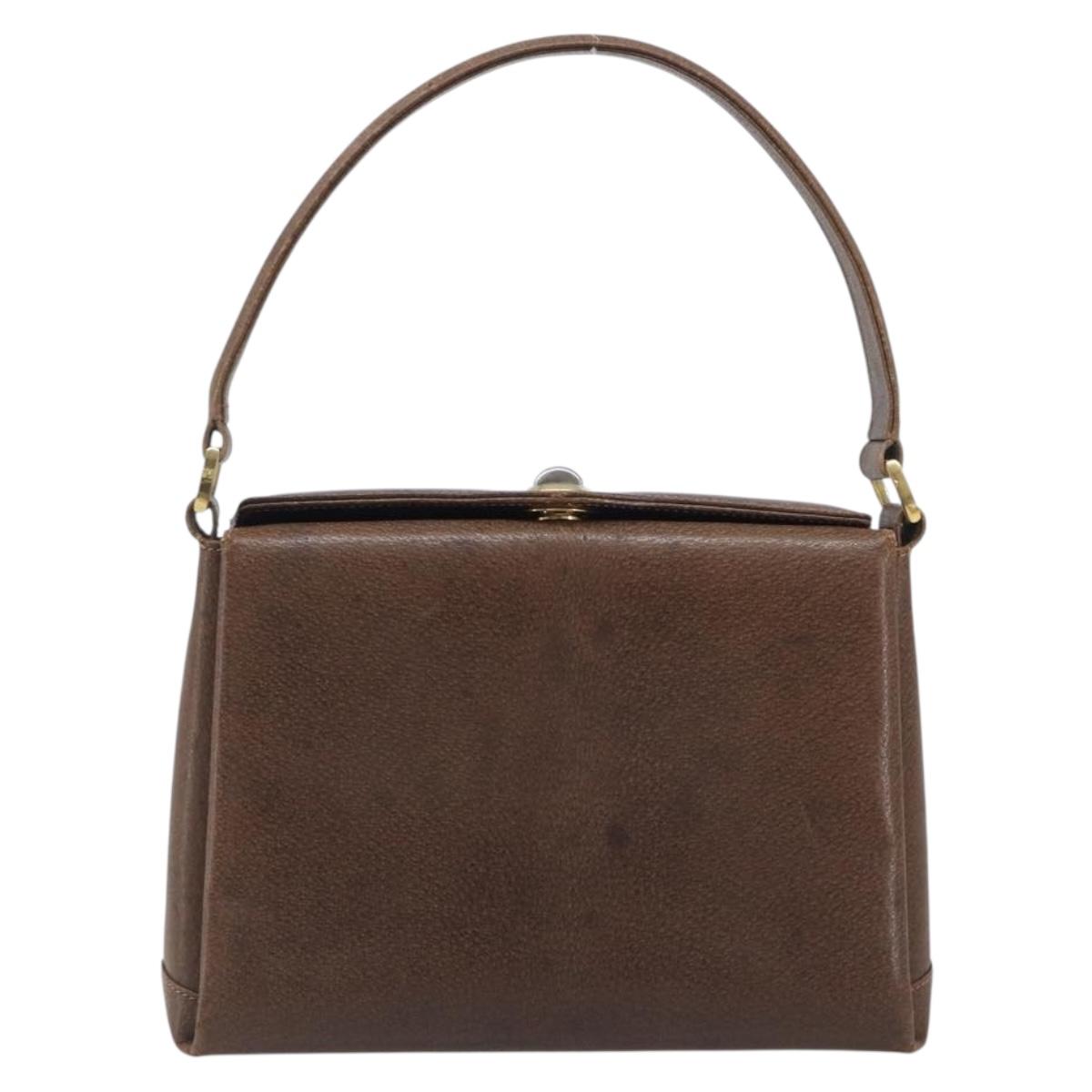 GUCCI Hand Bag Leather Brown Gold Auth 207418A