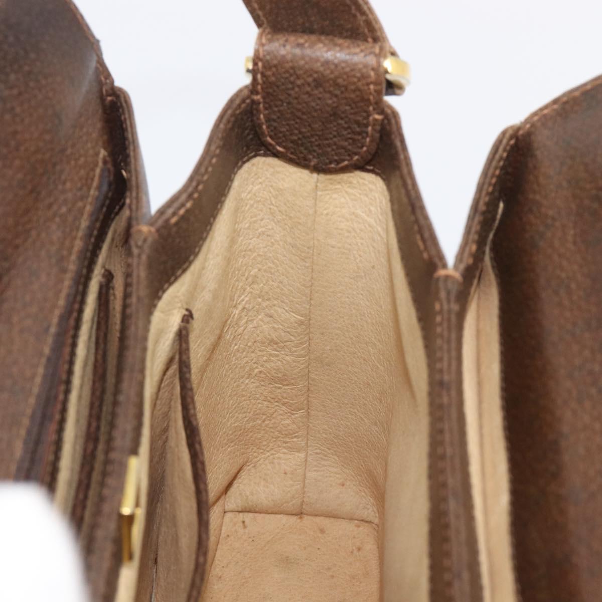 GUCCI Hand Bag Leather Brown Gold Auth 207418A