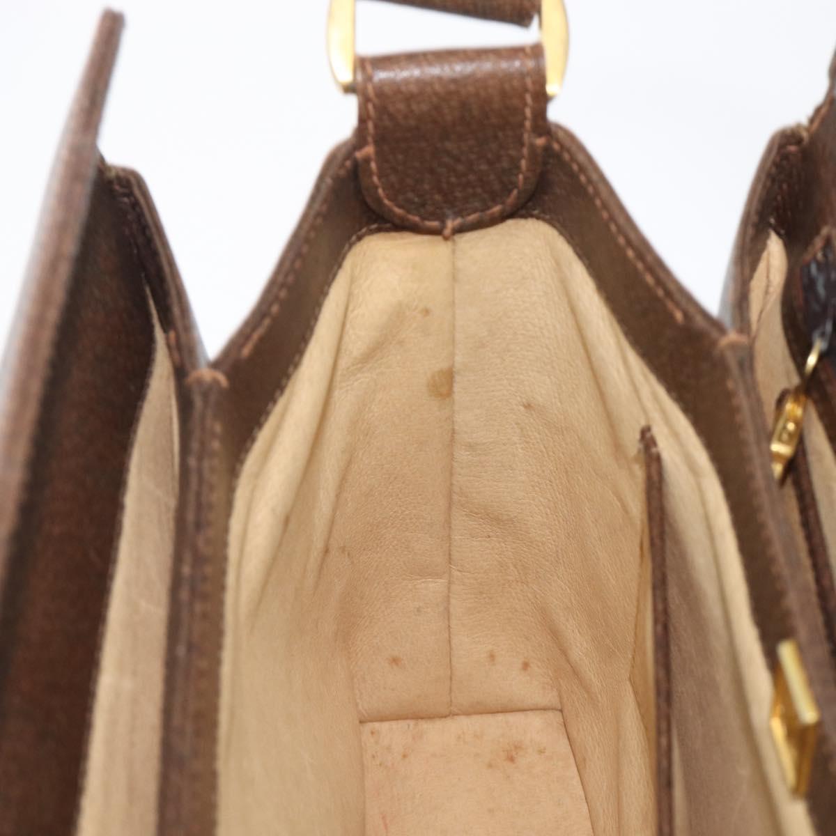 GUCCI Hand Bag Leather Brown Gold Auth 207418A
