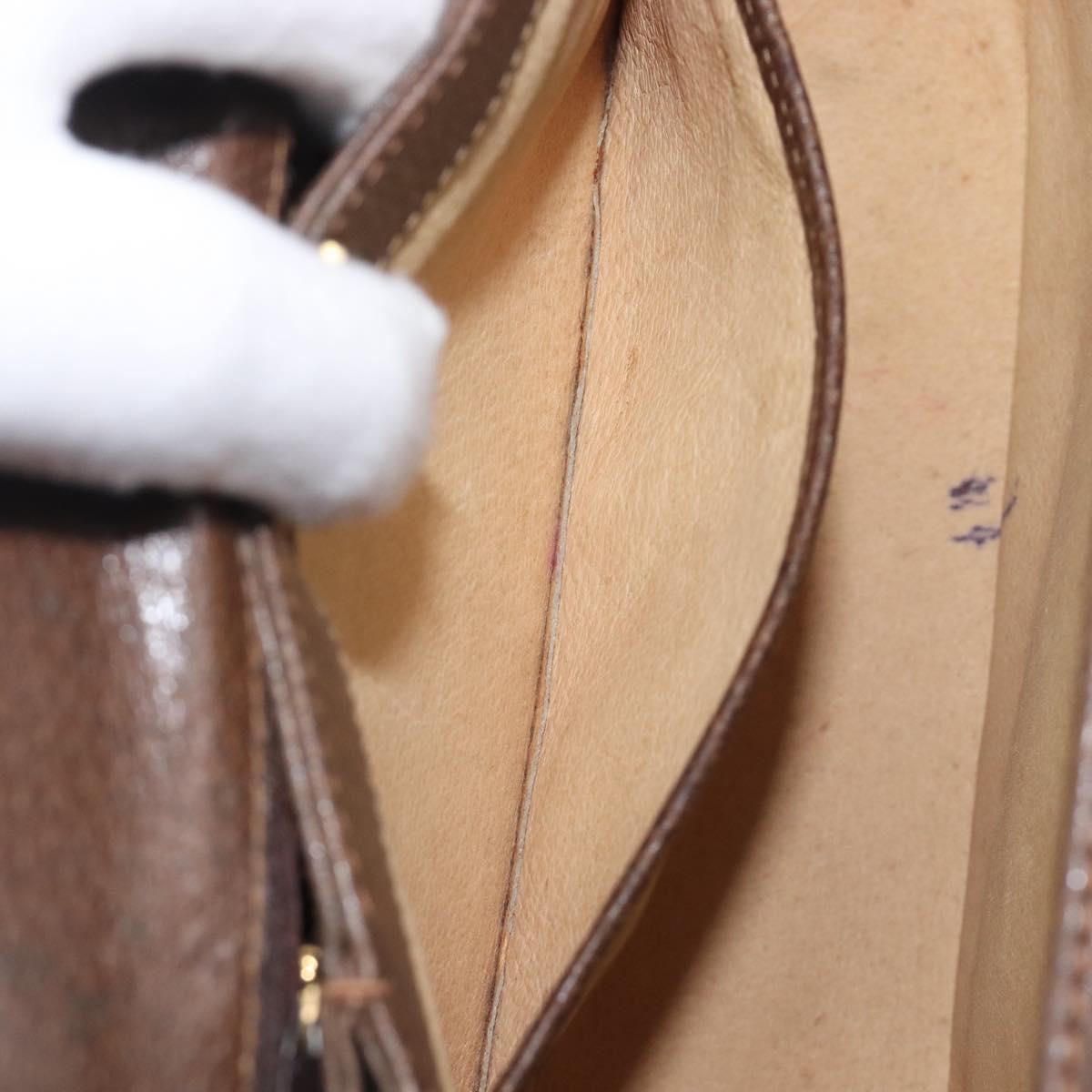 GUCCI Hand Bag Leather Brown Gold Auth 207418A