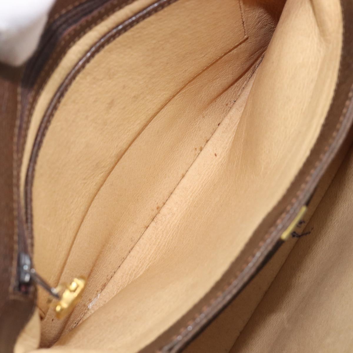 GUCCI Hand Bag Leather Brown Gold Auth 207418A