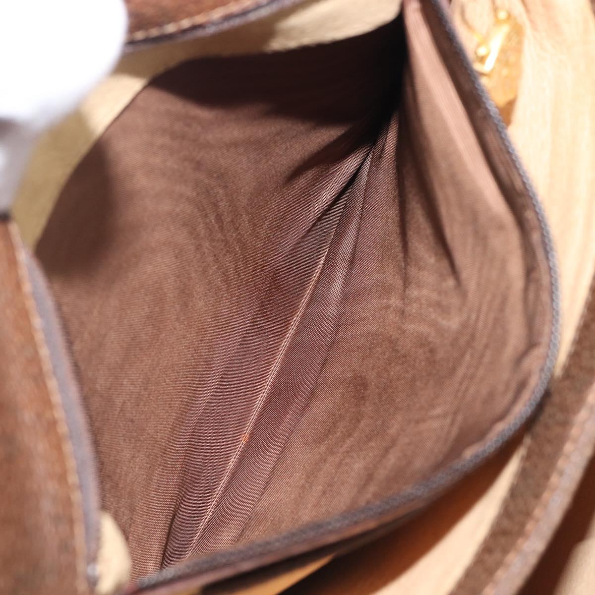 GUCCI Hand Bag Leather Brown Gold Auth 207418A