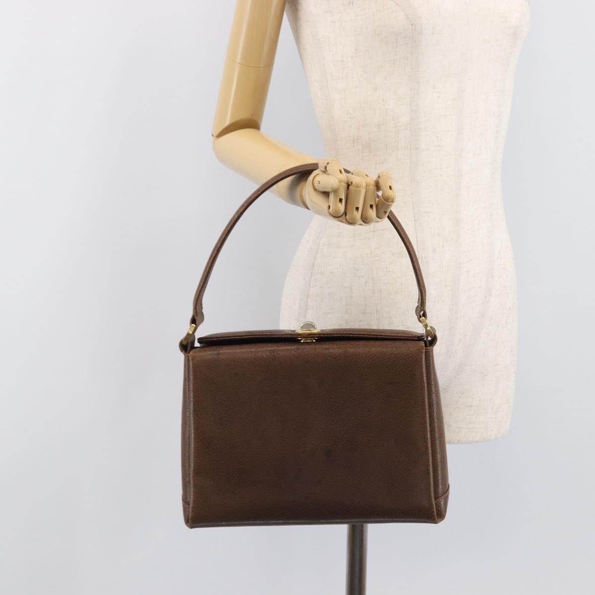 GUCCI Hand Bag Leather Brown Gold Auth 207418A