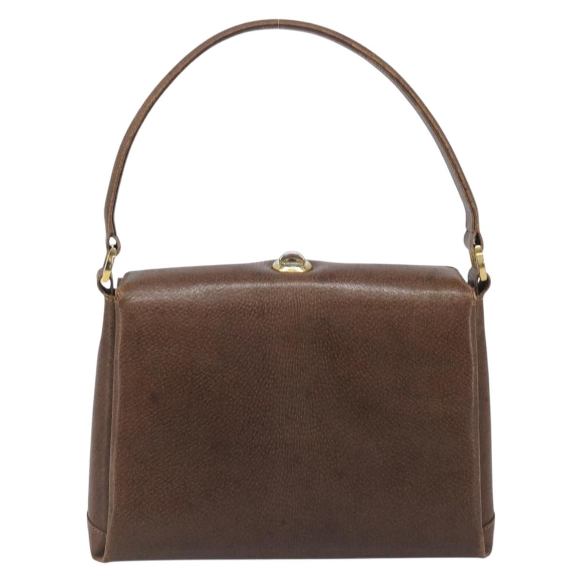 GUCCI Hand Bag Leather Brown Gold Auth 207418A