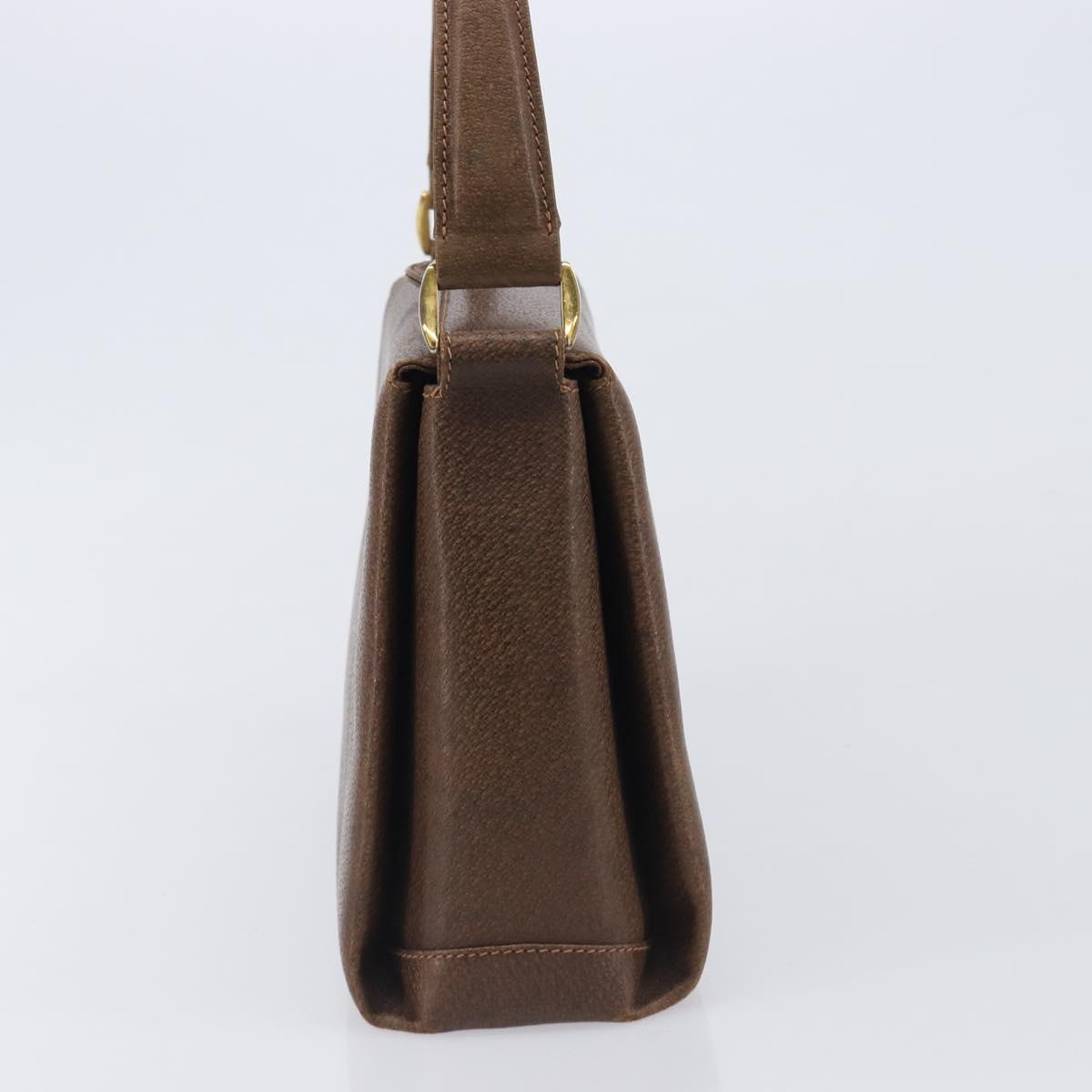GUCCI Hand Bag Leather Brown Gold Auth 207418A