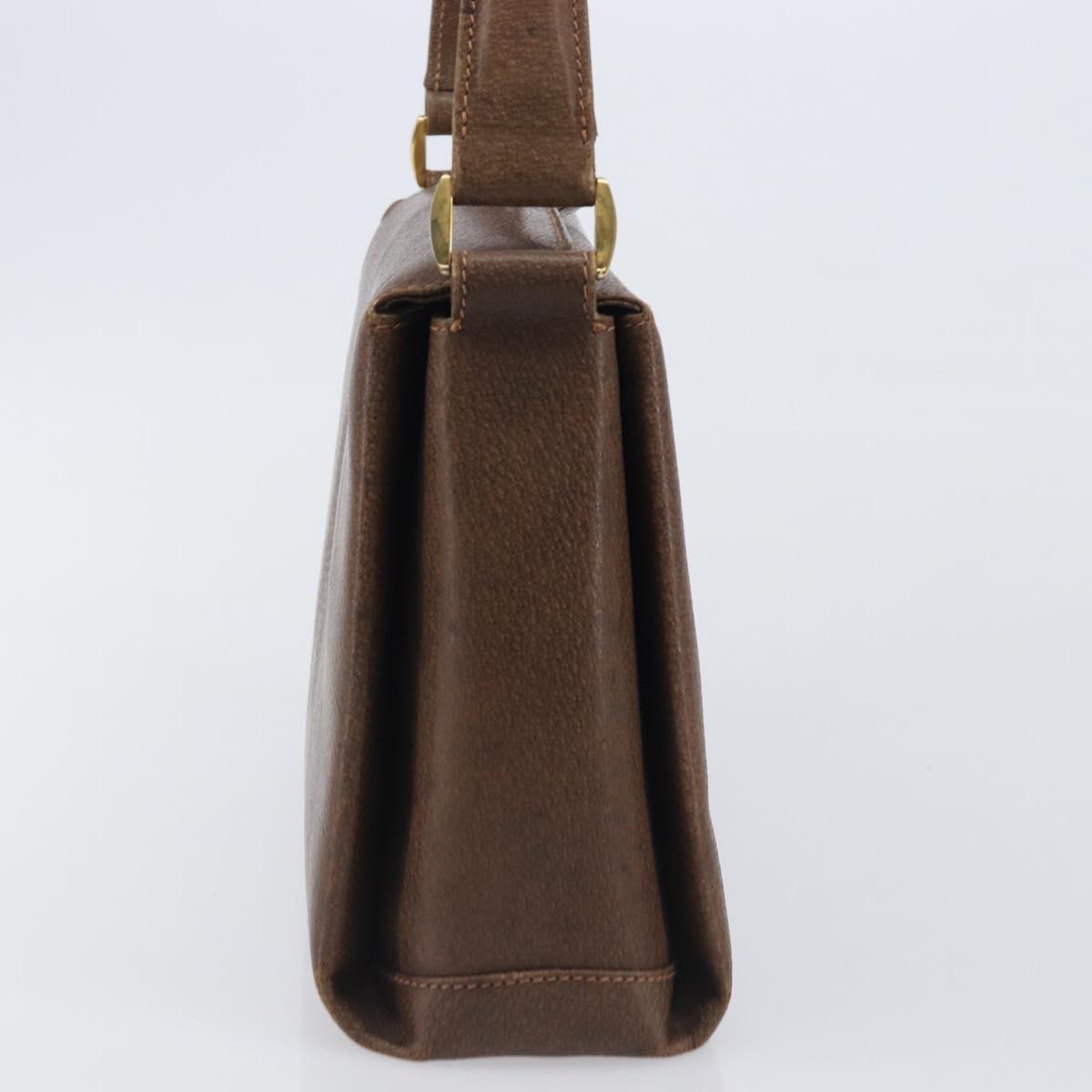 GUCCI Hand Bag Leather Brown Gold Auth 207418A