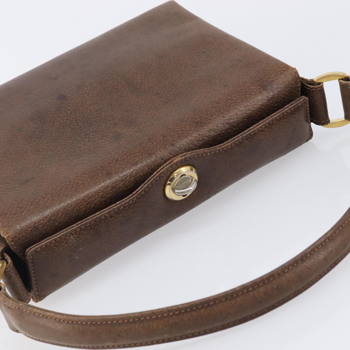 GUCCI Hand Bag Leather Brown Gold Auth 207418A