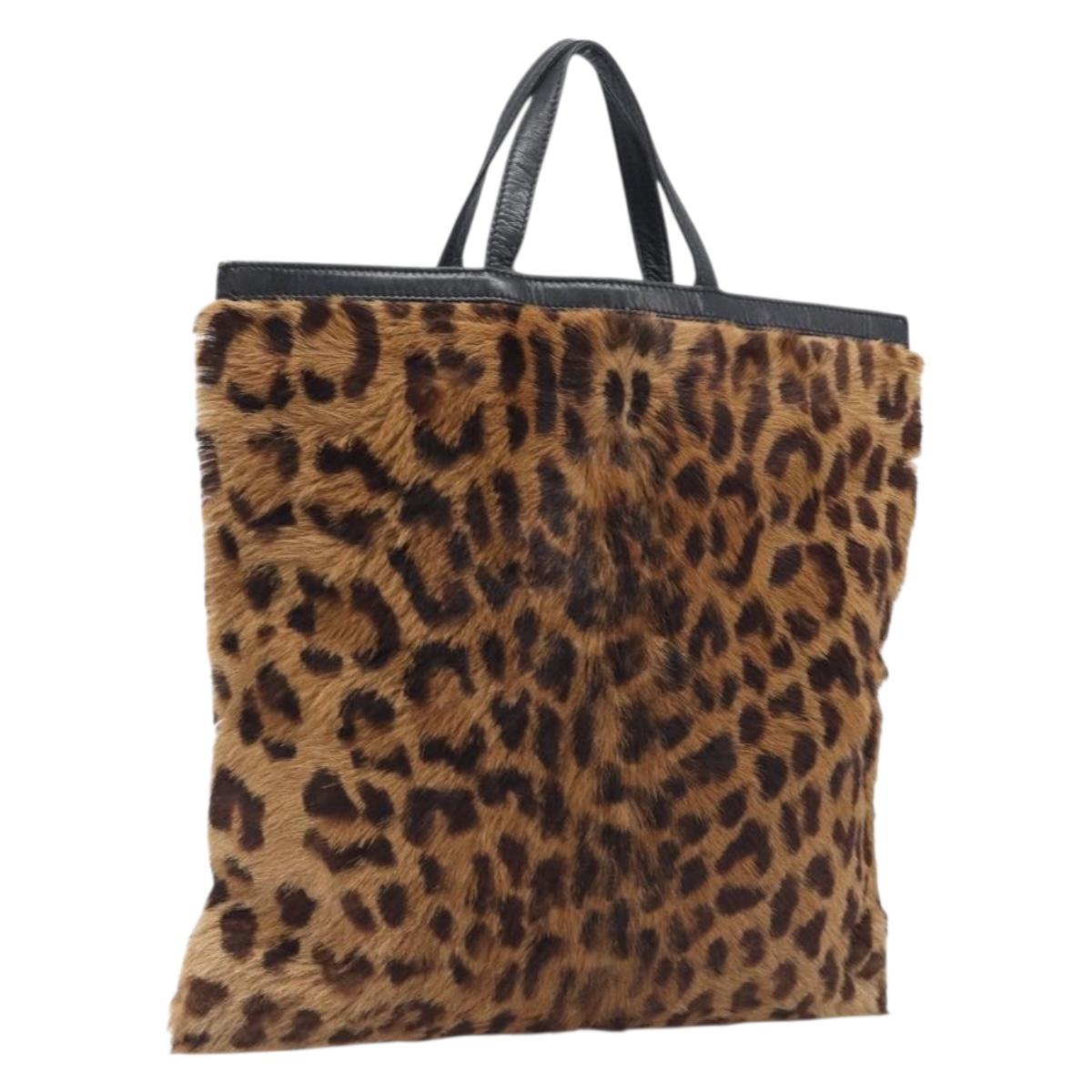 LOEWE Hand Bag Harako Leather Brown Gold Auth 207420A