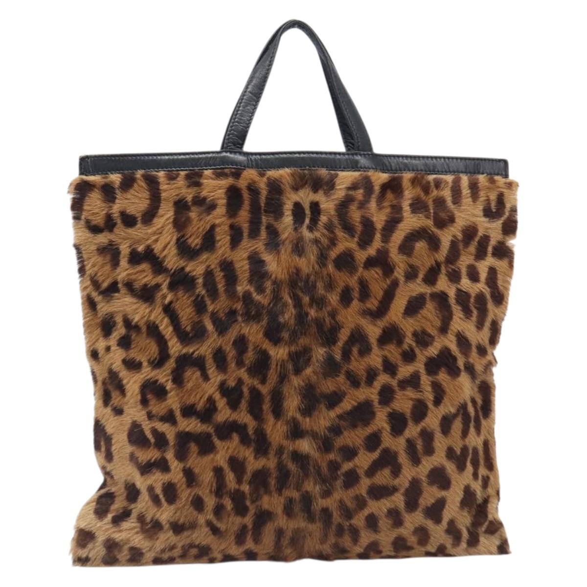 LOEWE Hand Bag Harako Leather Brown Gold Auth 207420A